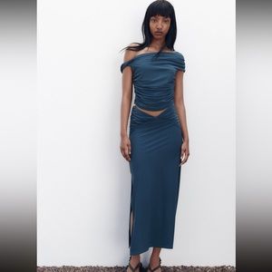 NWT ZARA DRAPED SKIRT WITH ASYMMETRIC TOP size small two piece set